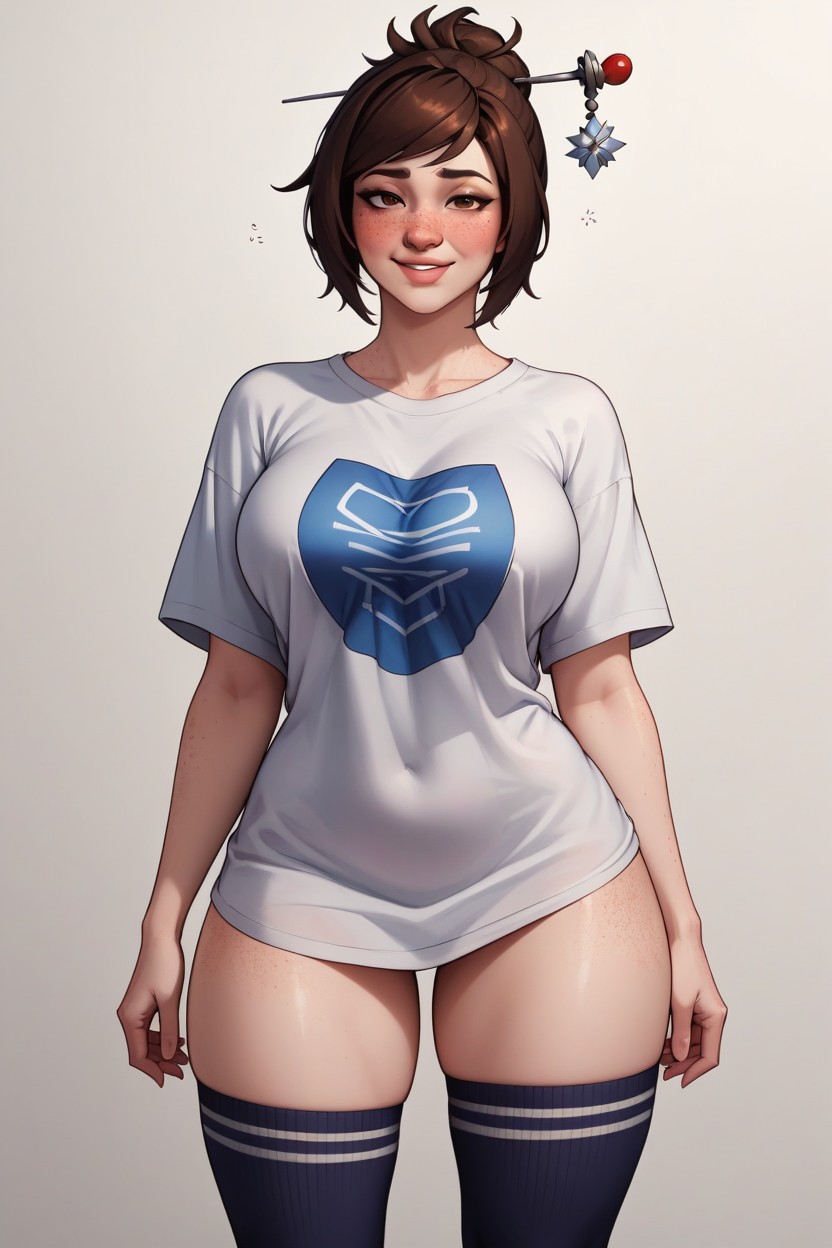 Big Shirt, Attractive Face, Freckles AI Porn