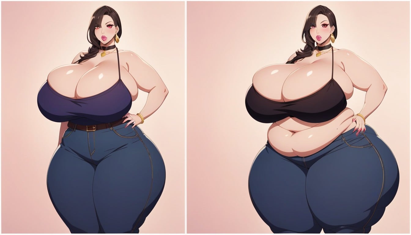 Extremely Mega Absurdly Extra Fat Thick Feedee Woman Waifu With Thick Wide Hips, Vues Multiples, Extremely Extra Mega Voluptuous Porno IA BBW