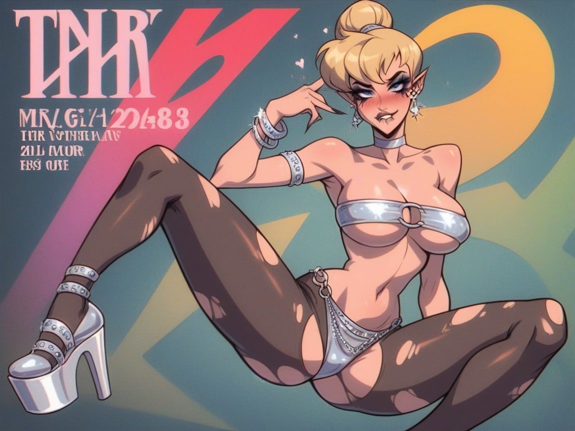 Long Black Nails, Eye Makeup, Strapless Sleeveless Ultra Skimpy Cotton Tube Top Hentai AI Porn