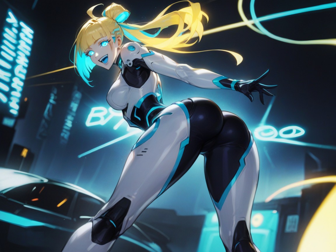 Snatched Waist, Futuristic Effects, Blonde Pixie Hair Porno IA