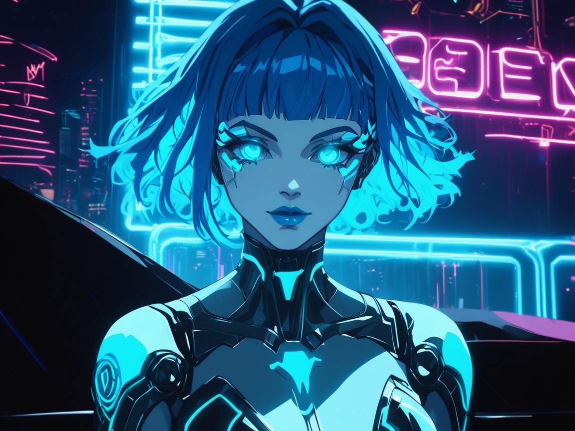 Street Racer, Bright Blue Lights, Blonde Pixie Hair Hentai AI Porn