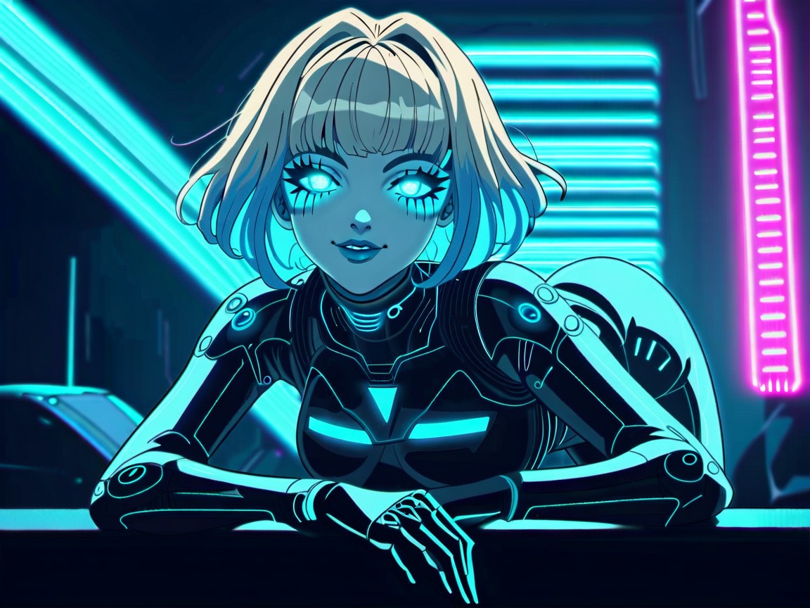 Blue Under Glow Neon Lights, Neon Lighting, Happy Face Hentai AI Porn