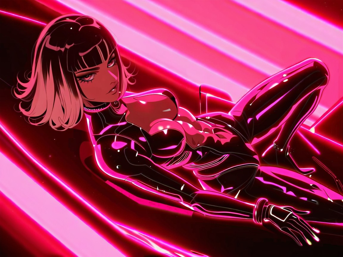 Saturated Colors, Woman Leaning Against Car, Ass Proportionate To Hips Hentai AI Porn