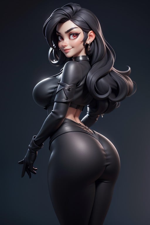 Incredibly Gorgeous Woman, Black Cape, Long Black Gloves AI Porn