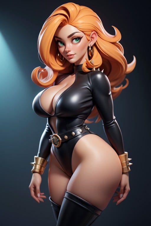 Large Breasts, Black Swimsuit With Long Sleeves, Large Gold Belt AI Porn
