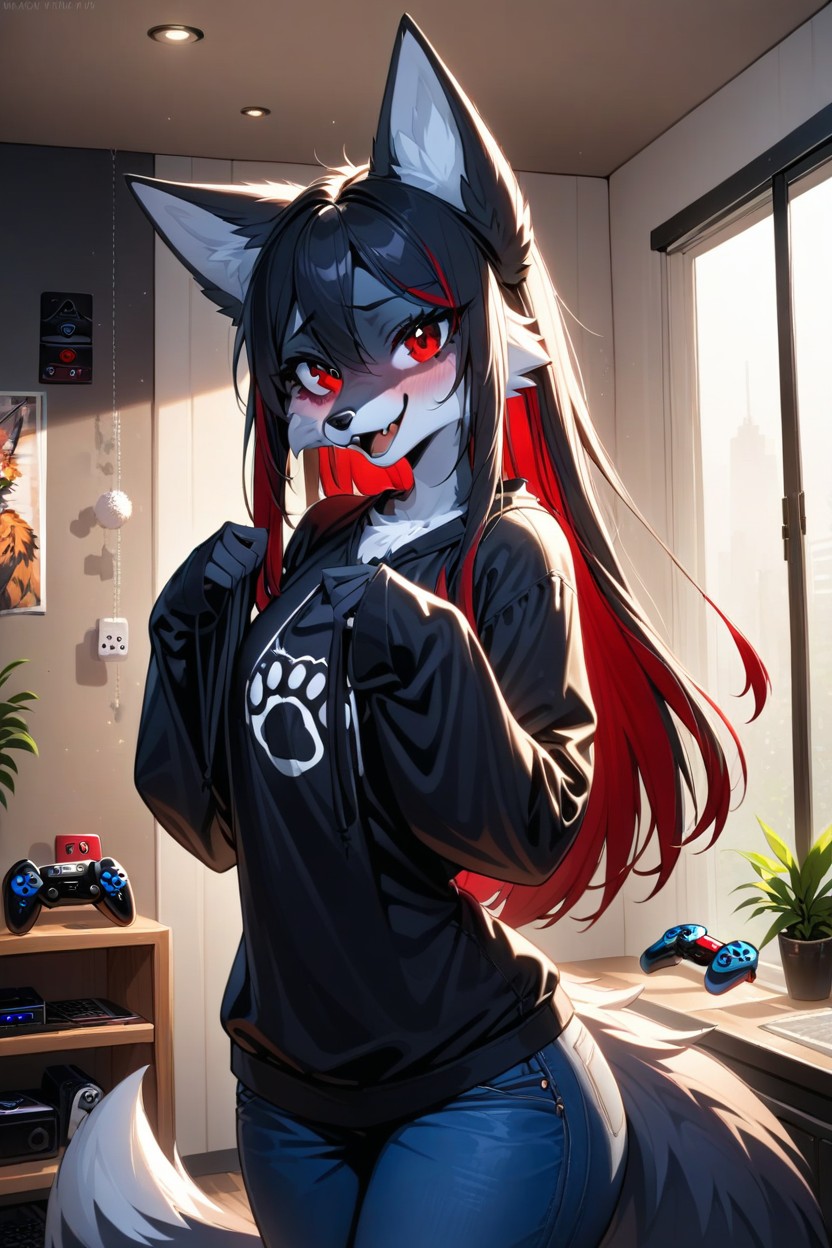 Only Two Ears, Blushing, Lean Body Furry AI Porn