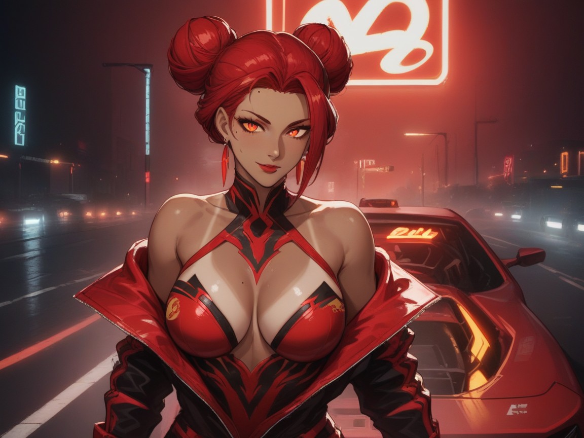 Red Neon Light Trail, Futuristic Effects, Nsfw Latina AI Porn
