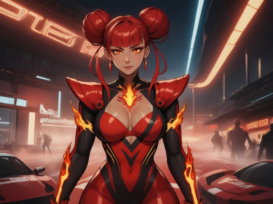 乳溝, Volumetric Lighting, Red Led Dragon Helmet On 拉丁AI成人