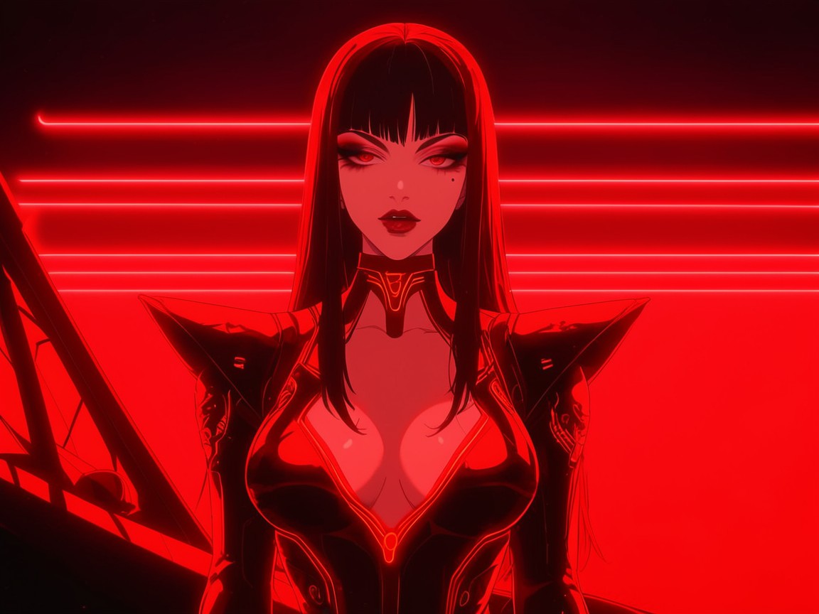 Volumetric, Neon Red Fog, Light Makeup Hentai AI Porn