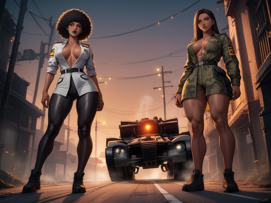 Wearing A Military Racing Suit, Neon Light Trail, Unbuttoned Latina AI Porn