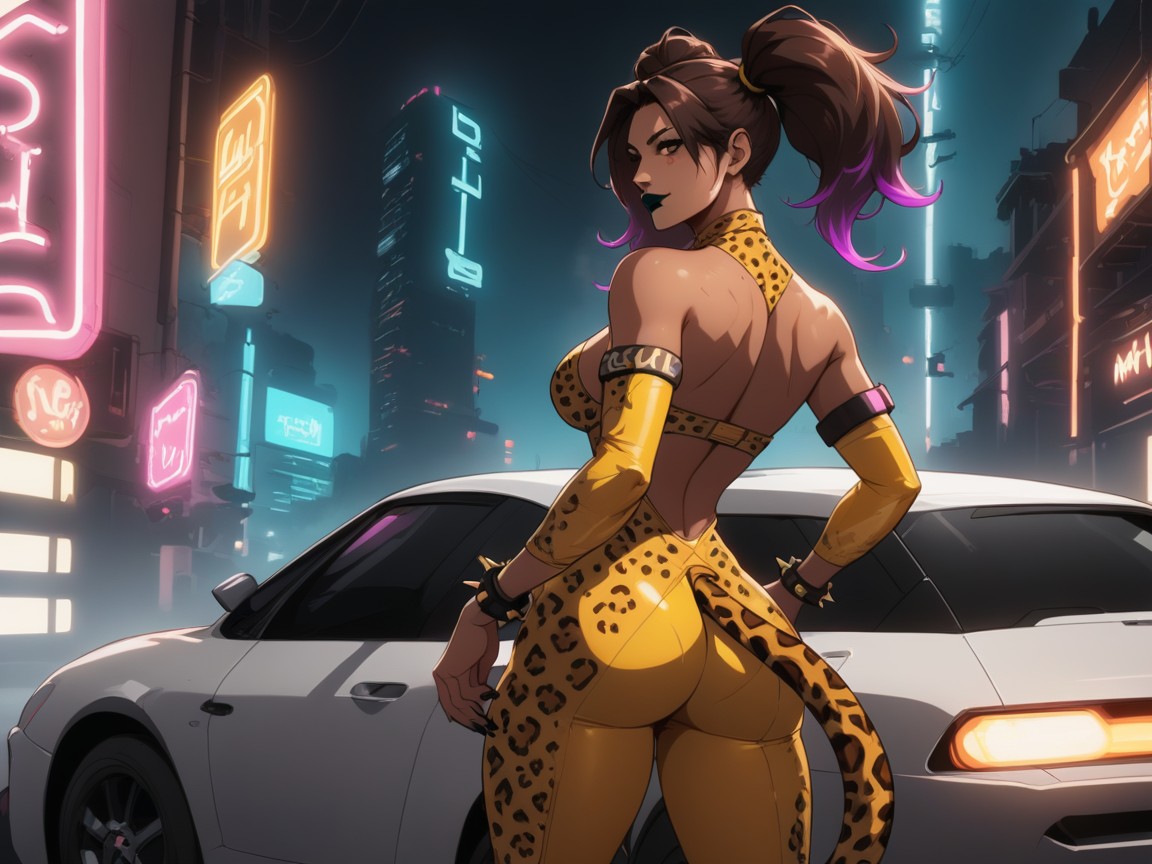 Led Neon Lights On Car, 1 Person, Side View Latina AI Porn