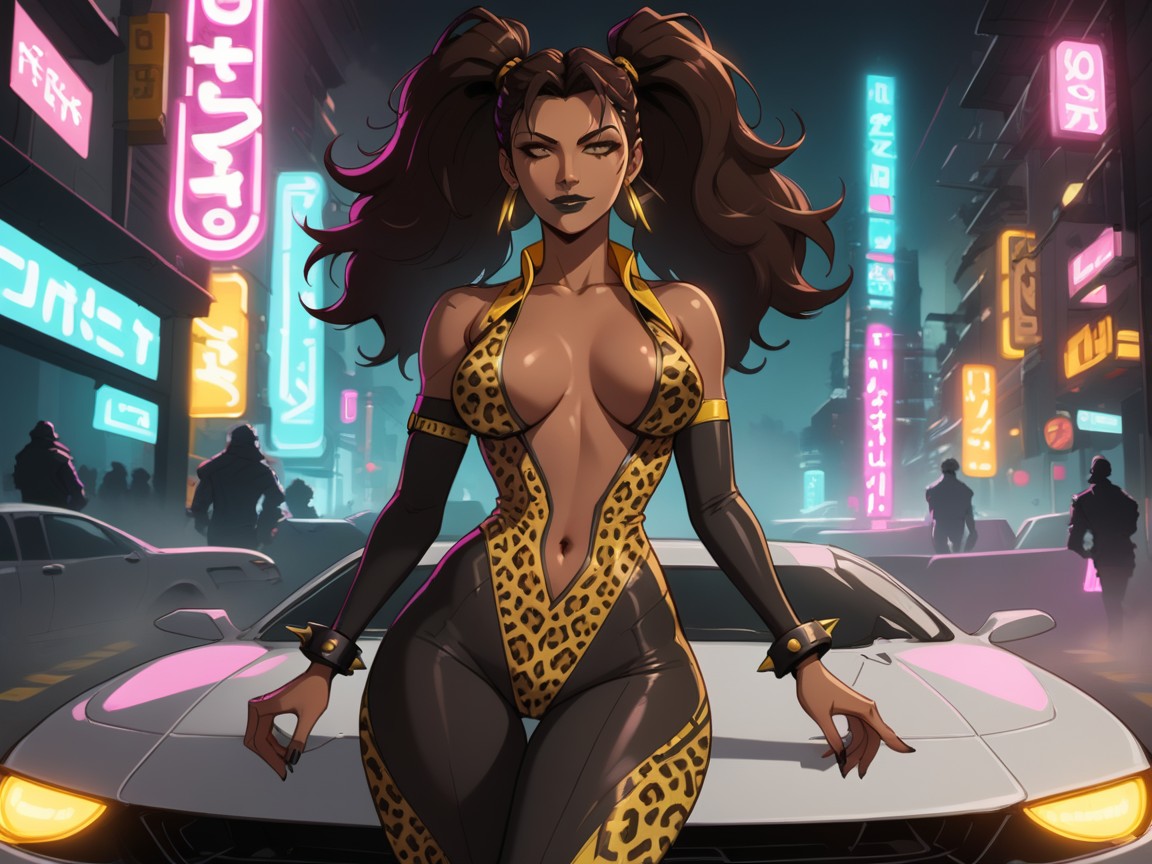 High Breasts, Wearing A Leopard Print Racing Suit, Morena Porno IA latina