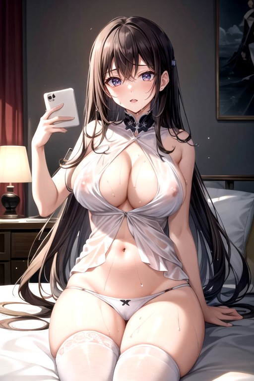 See Through, White Transparent Panty Selfie, On BedPorno IA Hentai