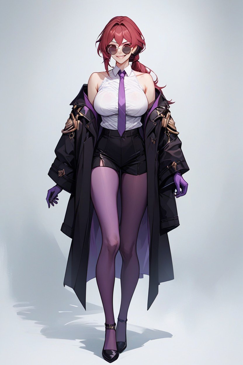 A Black Suit Coat Draped Over The Shoulders, Purple Pantyhose, Pink EyesAI獸人黃片