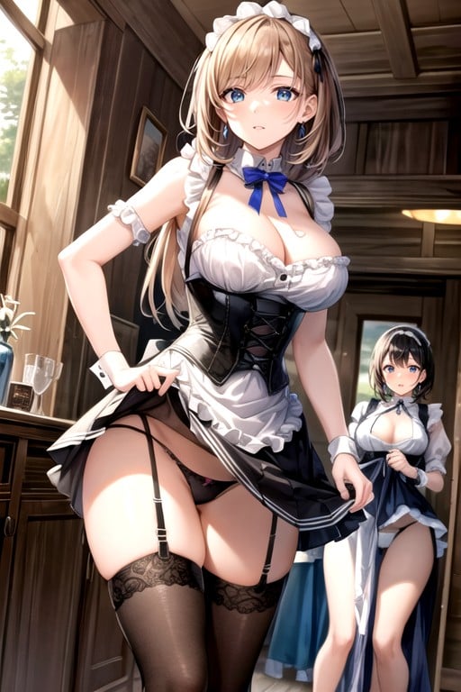 2 People, French Maid, Corset Hentai AI Porn