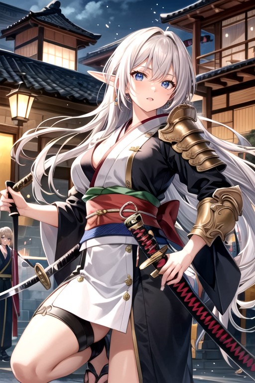 Samurai, Attacking With Katana, Maple TreeHentai IA