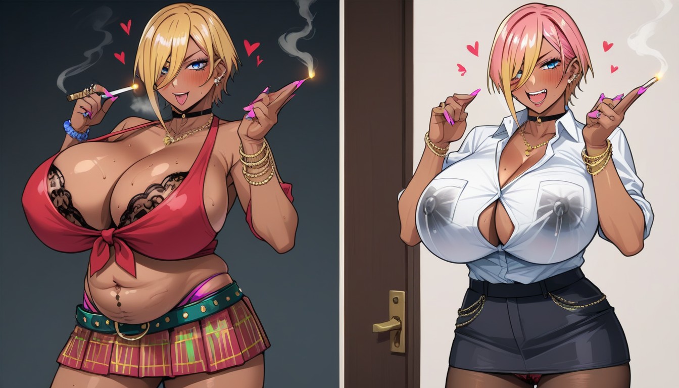 Diagonal, Heavy Breasts, Red Dress AI Porn