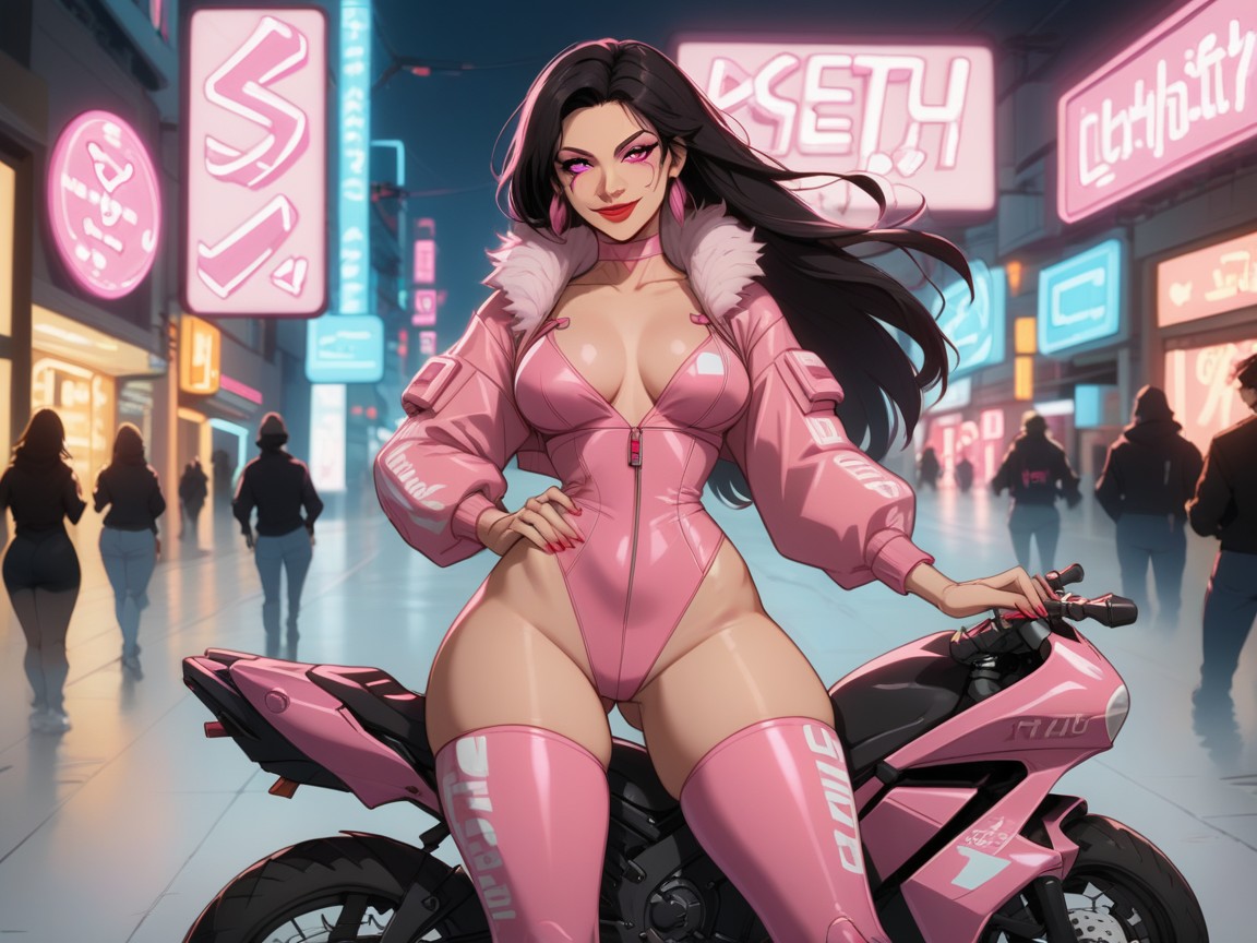 Bright Neon Pink Lights, Maigre, Smug Porno IA Latina