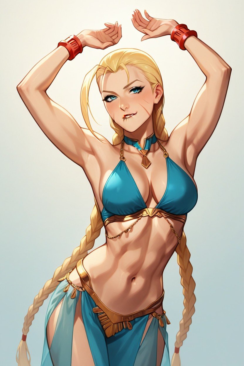 Cammy White, Cyan Belly Dancer, 肚皮舞服装人妖AI色情