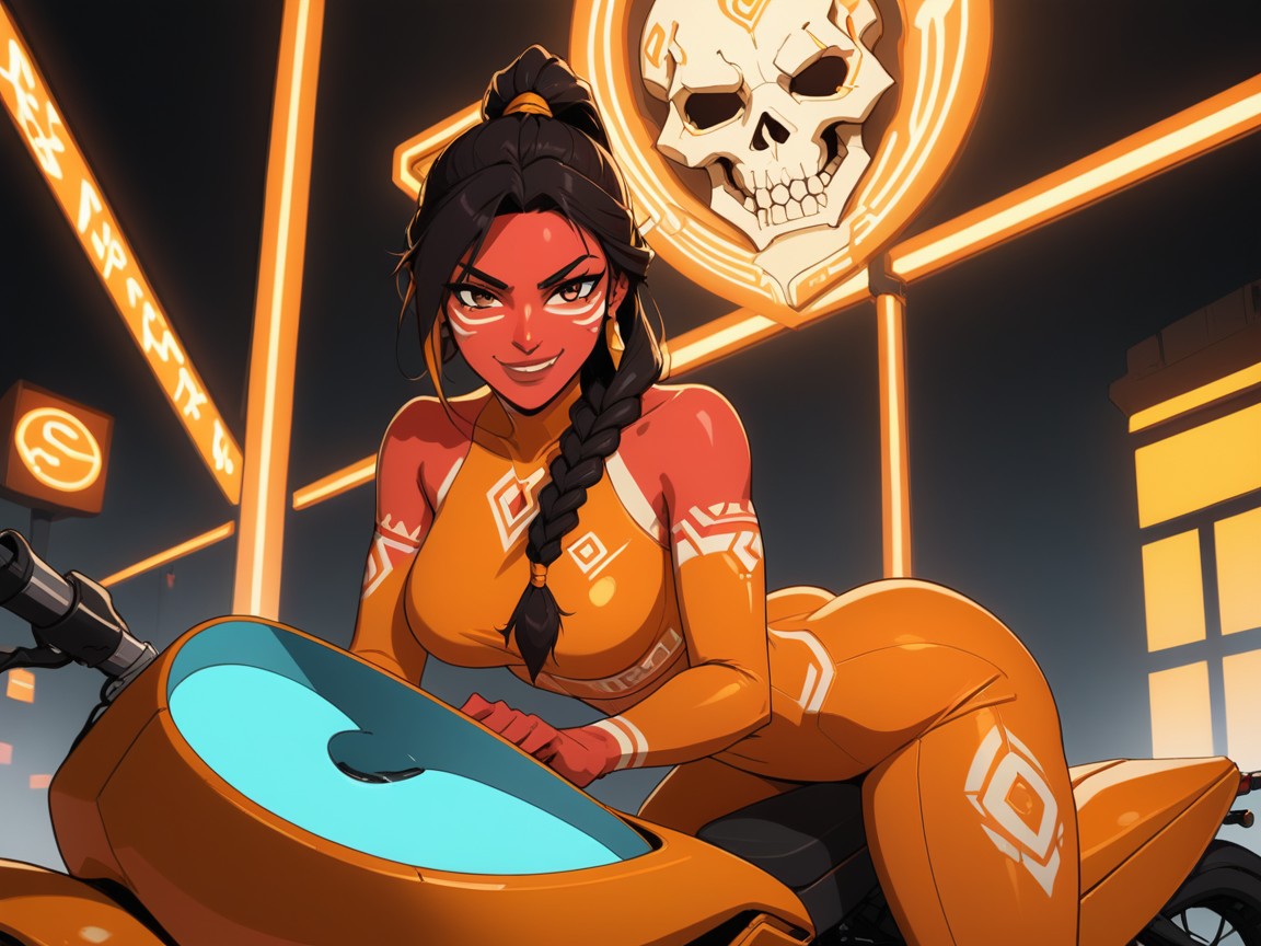 Copper Red Skin, Rounded Hips, Sloped Shoulders Latina AI Porn