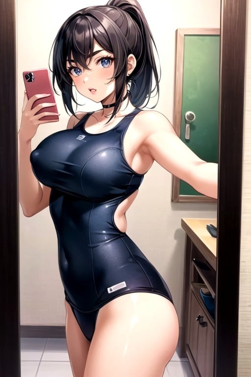 Mature, Reflected In Mirror, 大きな胸ニューハーフAIポルノ