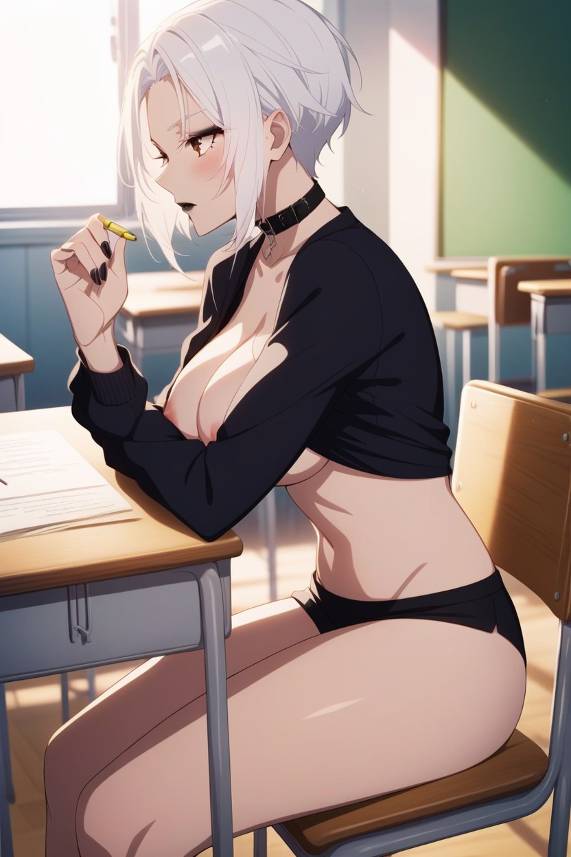 Dark Brown Eyes, 18+, Side View AI Porn