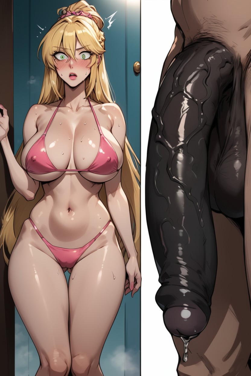 Green Eyes, Man Has Back Towards Woman, Watching African Dark Fay Man Shower AI Porn