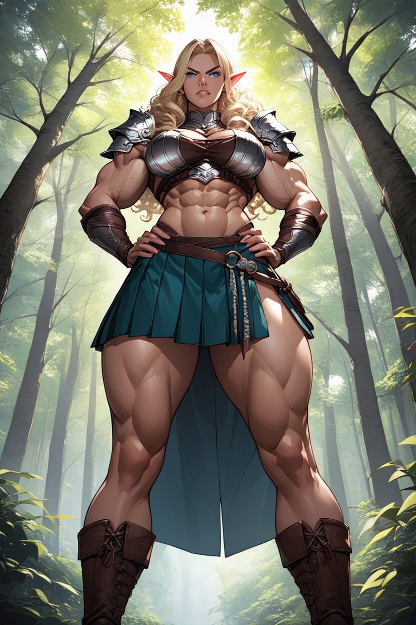 Tribal Wear, Leather Armor And Pleated Skirt, Longsword Belted To Her Waist Shemale AI Porn