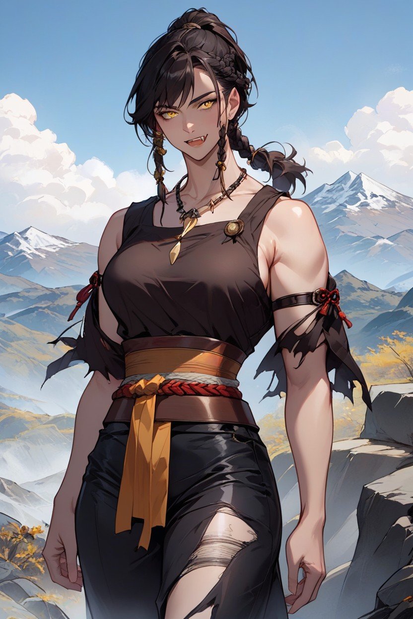 Black Shorts And Over The Shorts, Ponytail With Braid, 圆润人妖AI色情