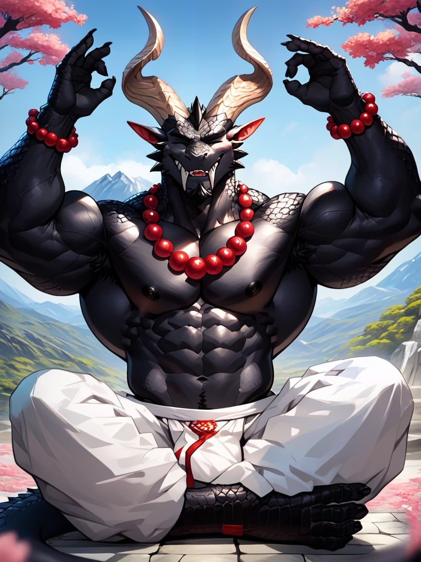 Mountains, Meditation Pose, Detailed Scales Furry AI Porn