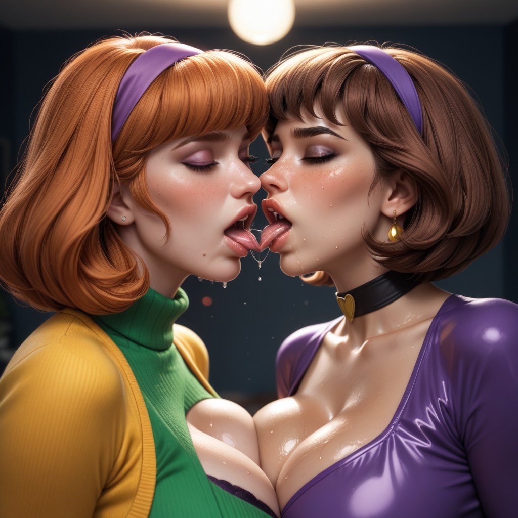 18+, Drooling, Daphne Kissing Velma Shemale AI Porn