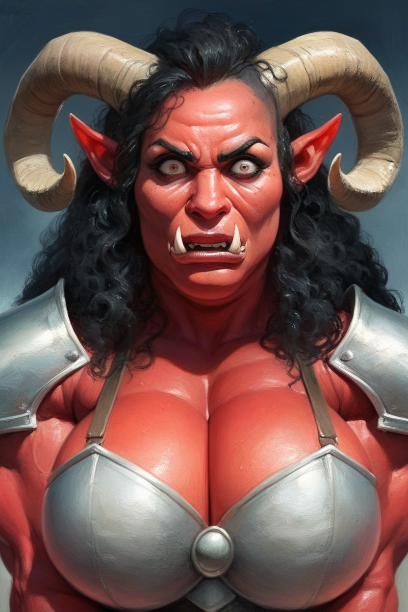 Spiral Horns, Face Close Up, Large Eyes 쉬메일 AI 포르노