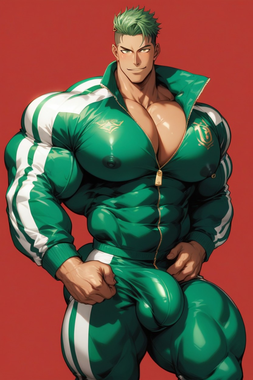 Undressed, Hyper Muscle, Green Hair 게이 AI 포르노
