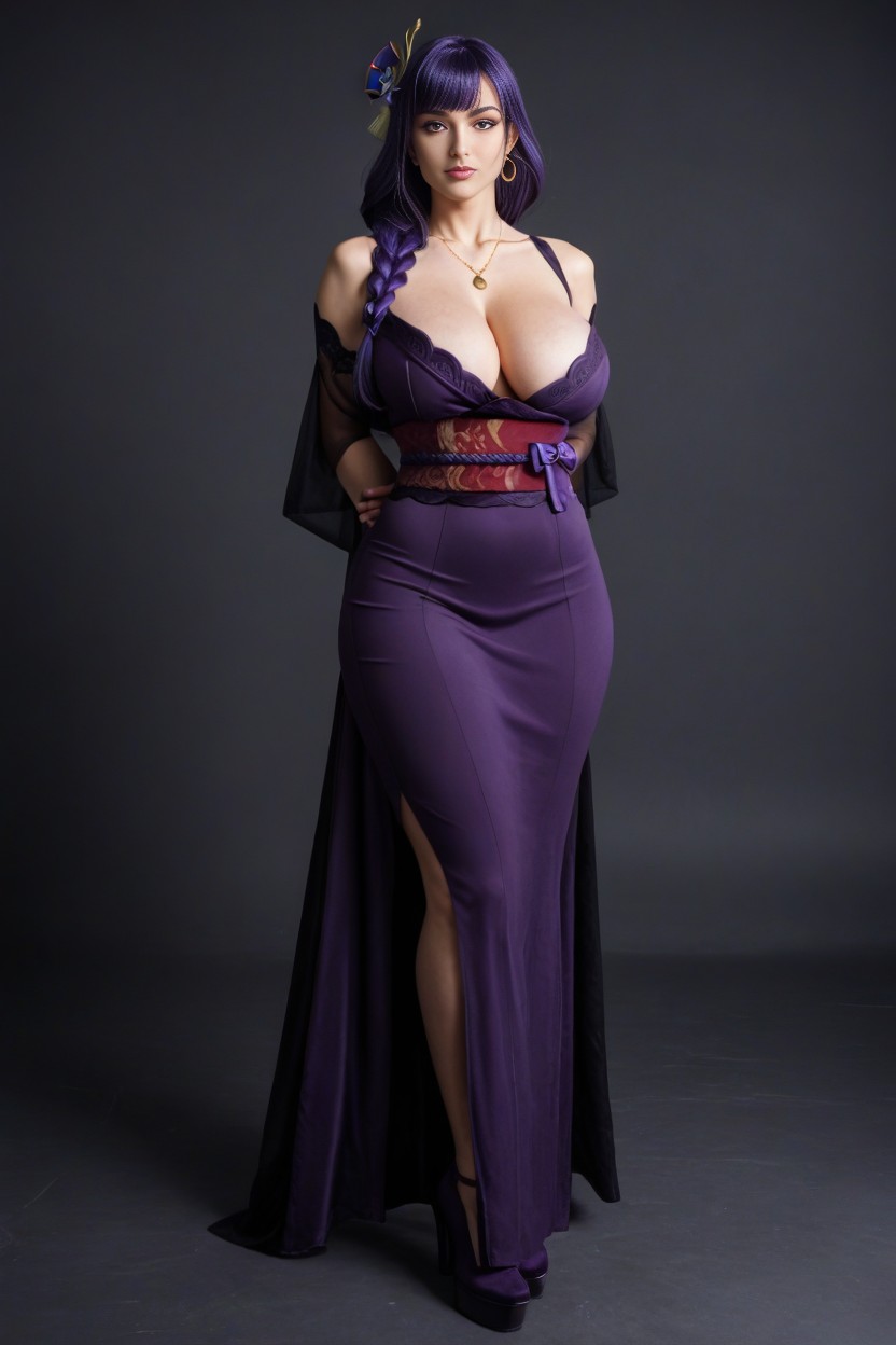 Golden Necklace With Electro Symbol Pendant, A Long And Sash On The Left Side Of The Waist, Stunning AI Porn
