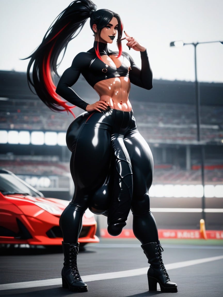 レギンス, にっこり笑う, Hyper Long Absurdly Lengthy Extreme Penis Bulge ゲイAIポルノ
