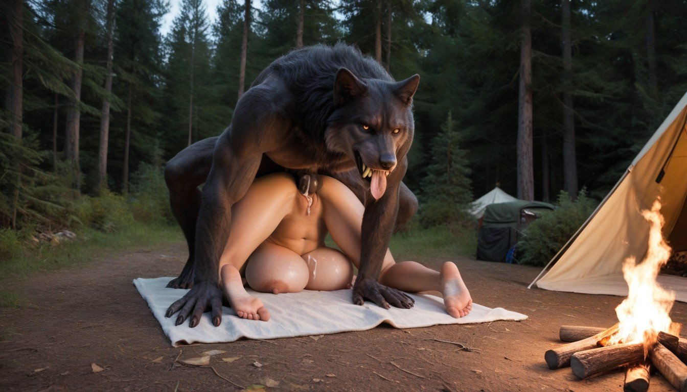 Wolfcubs Drinking Milk From The Woman's Breasts, Fanged Sharp Teeths, Cum Dripping Furry AI Porn