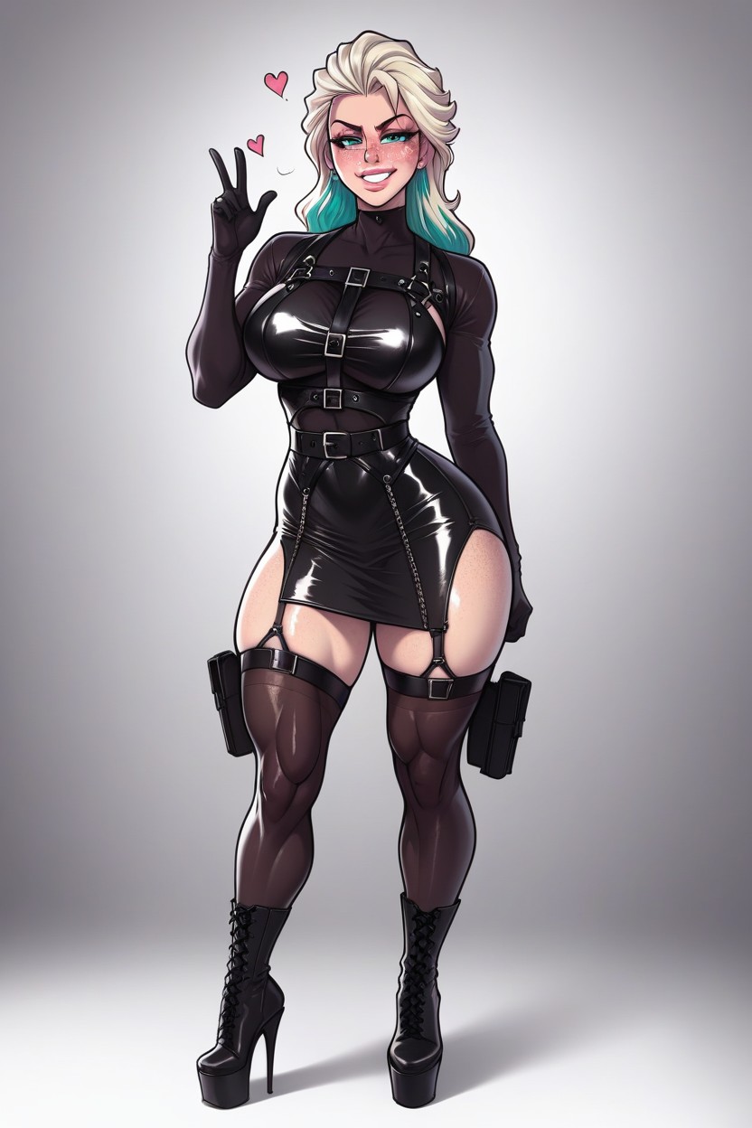 Horny, Black Belt, Tight High Latex Stockings AI Porn