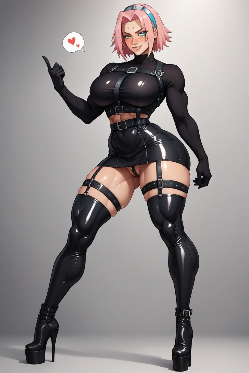 Standing, Aqua Highlights, Thighs Exposed AI Porn