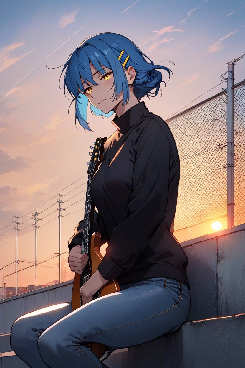 Bangs With Hair Clips, Uniform, Holding GuitarAI獸人黃片