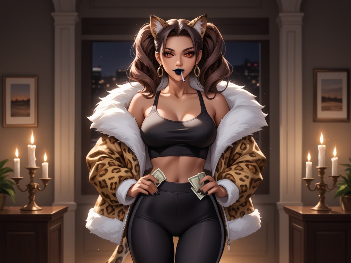Prostitute, Low On Waist Leopard Print Yoga Pants, 1 Person Hentai AI Porn