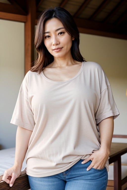 ビキニ, オーバーサイズtシャツ, A Japanese Housewife In Her S Living In The Countryside A Plump Figure Casual Clothes For Everyday WearファーリーAIポルノ