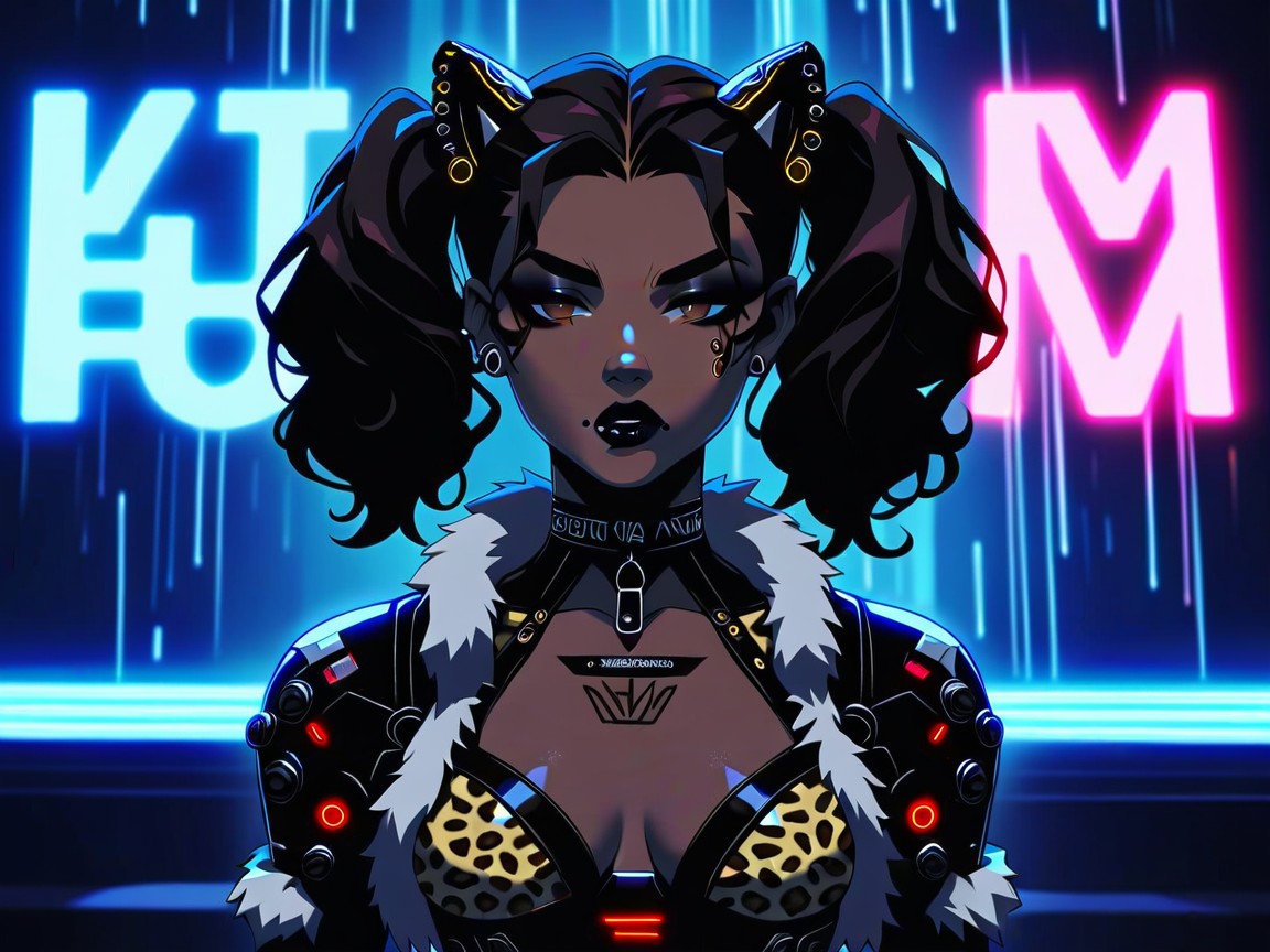 Futuristic Setting, Slicked Brunette Pigtails, Led Lights On Clothes ラティーナAIエロ