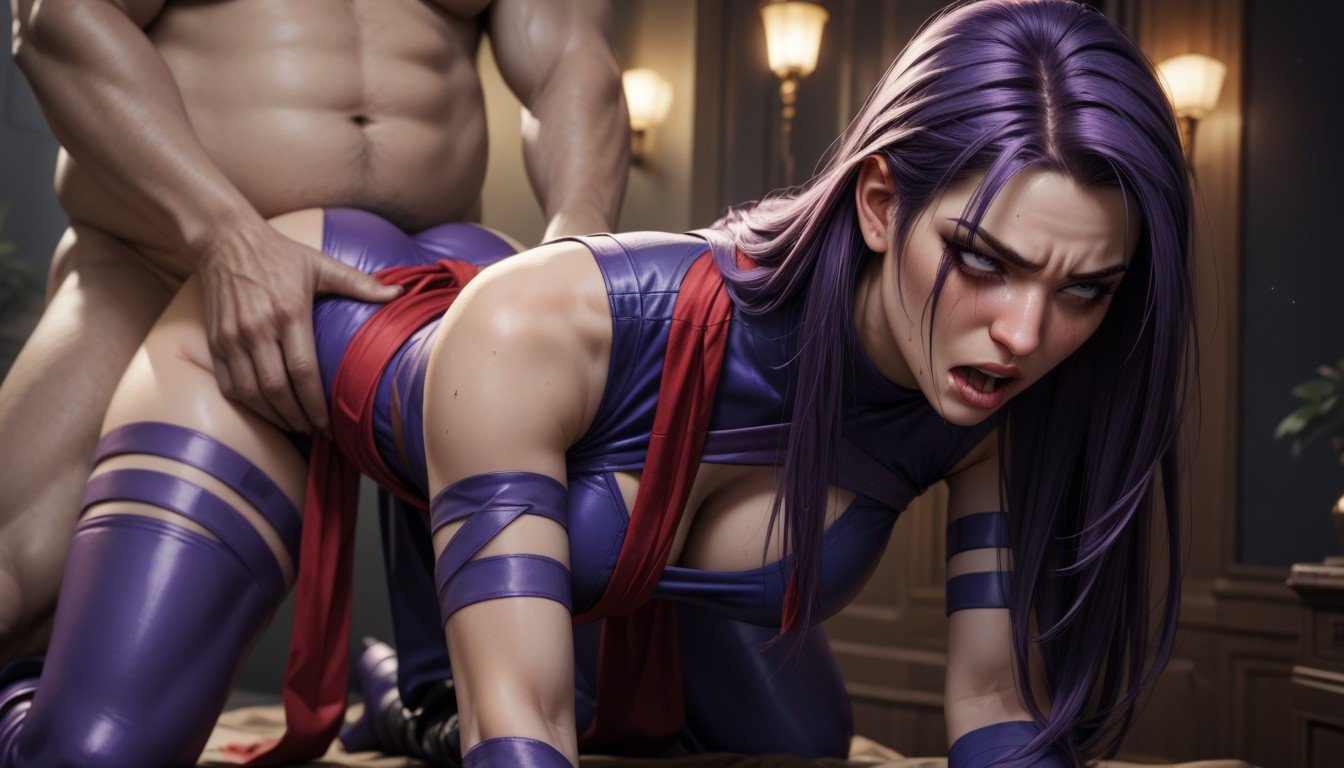 Purple Thigh Bands, Purple Arm Bands, Psylocke From X-men퍼리 AI 포르노