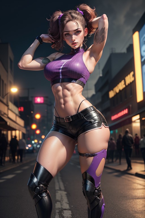 Arms Up, Happy, Purple Eyes AI Porn