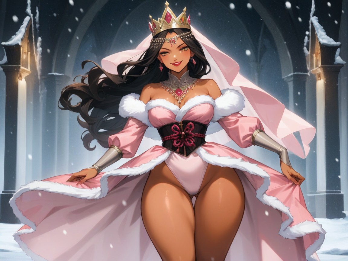Wide Round Hips, Pale Tan Skin, Smug Expression AI Porn