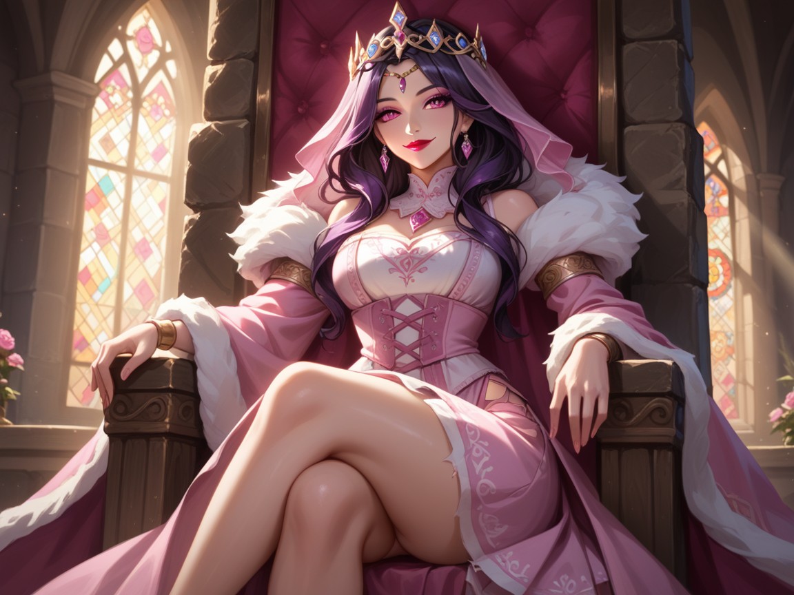 Round Ass Depth, Wearing Pink Medieval Fantasy Clothes With Fur Trim, Princess Throne Hentai AI Porn