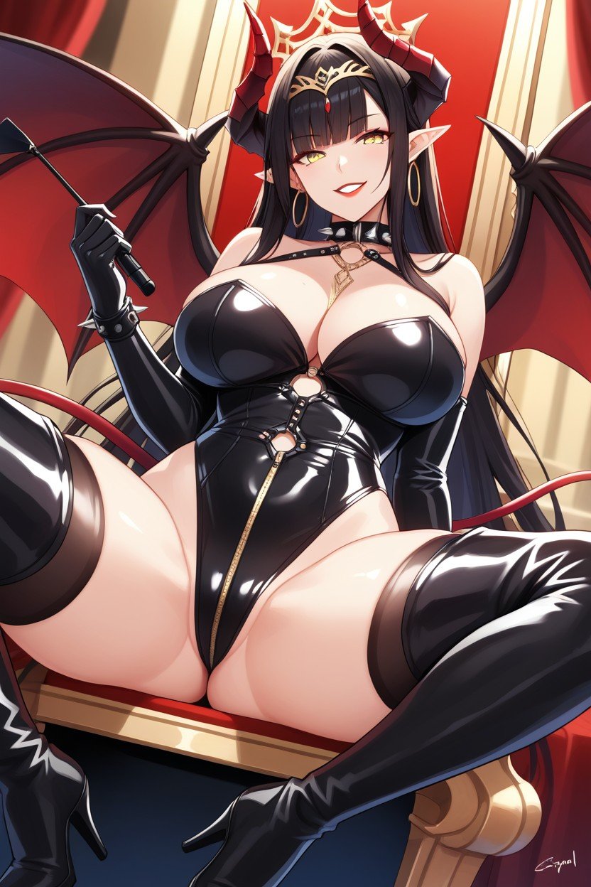 Seated In Golden Throne, Black_footwear, ShinyHentai IA