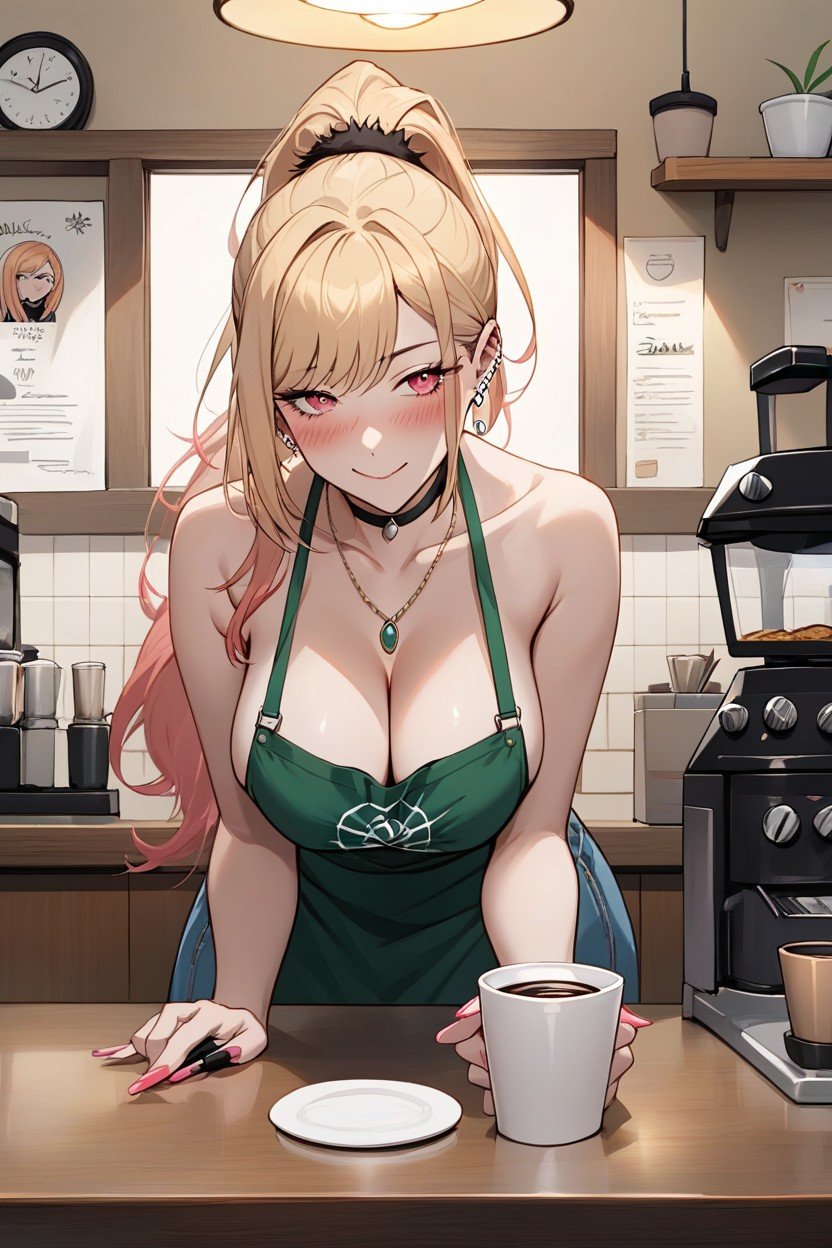 Medium Breast, Cafe, Bending Over Counter Hentai AI Porn