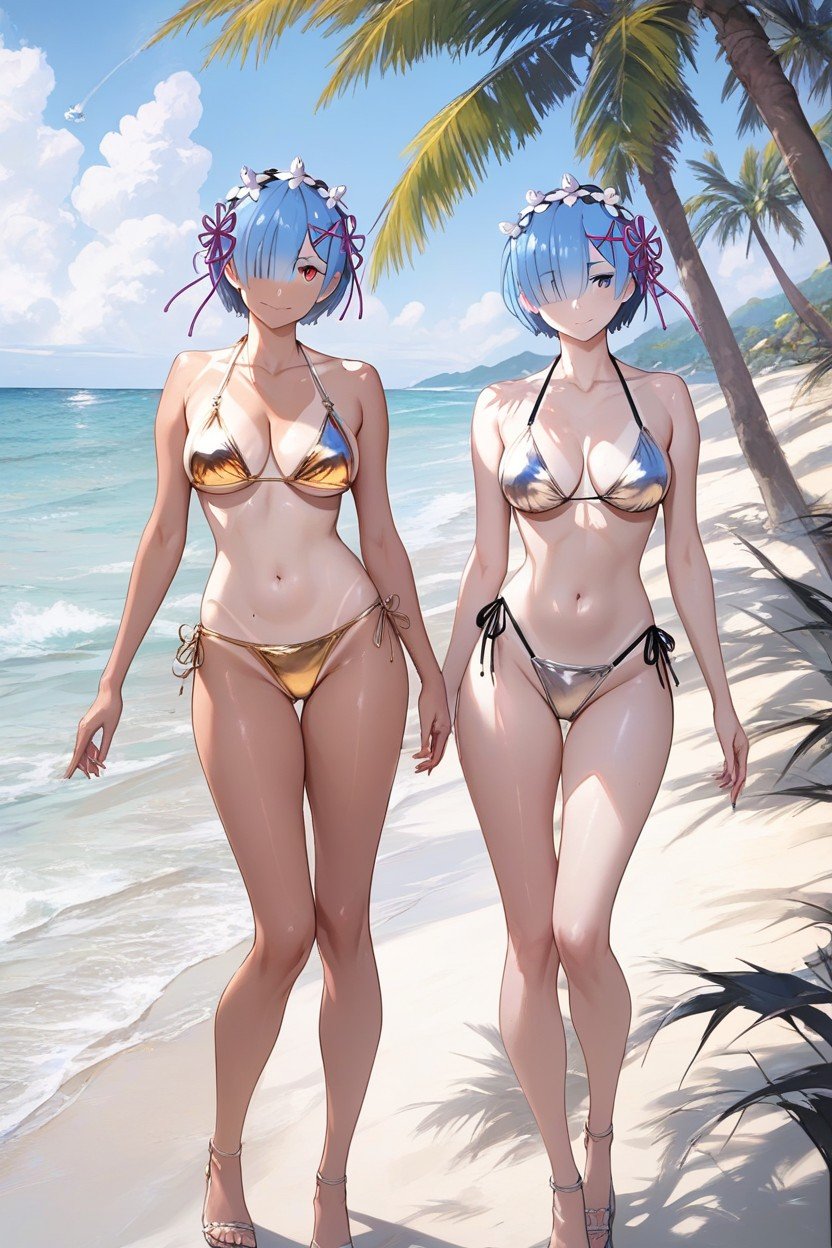 Rem From Re Zero, Hard Nipples, Silver Silk BikiniAI黃漫