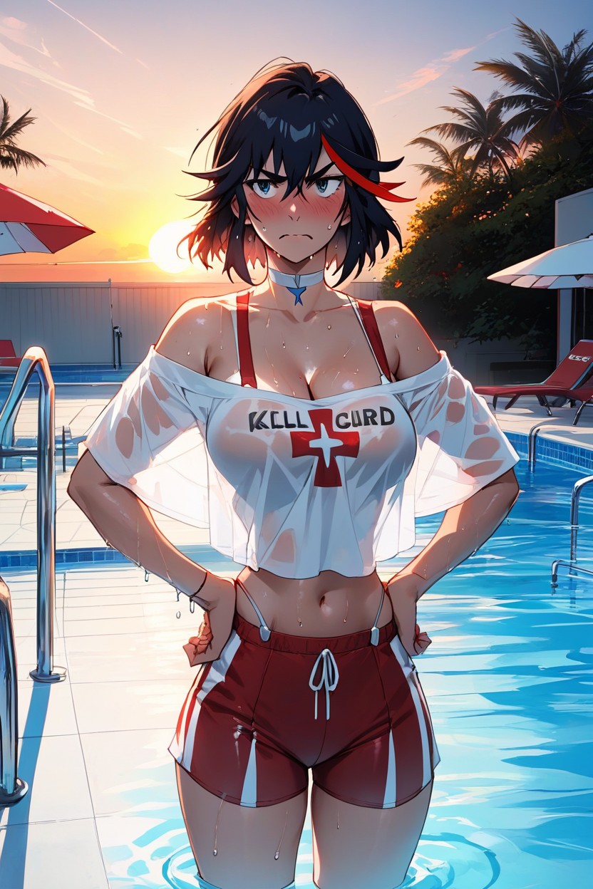 Sweaty Skin Dynamic Angle, Ryuko Matoi, Wet Cloths Pornografia peluda com IA